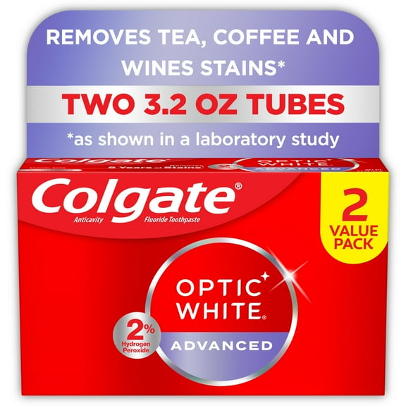 Colgate Optic White Advanced Hydrogen Peroxide Whitening Toothpaste, Mint, 3.2 oz, 2 Pack