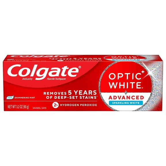 Colgate Optic White Advanced Sparkling White Toothpaste with 2% Hydrogen Peroxide, Mint, 3.2 oz - 2 Pack