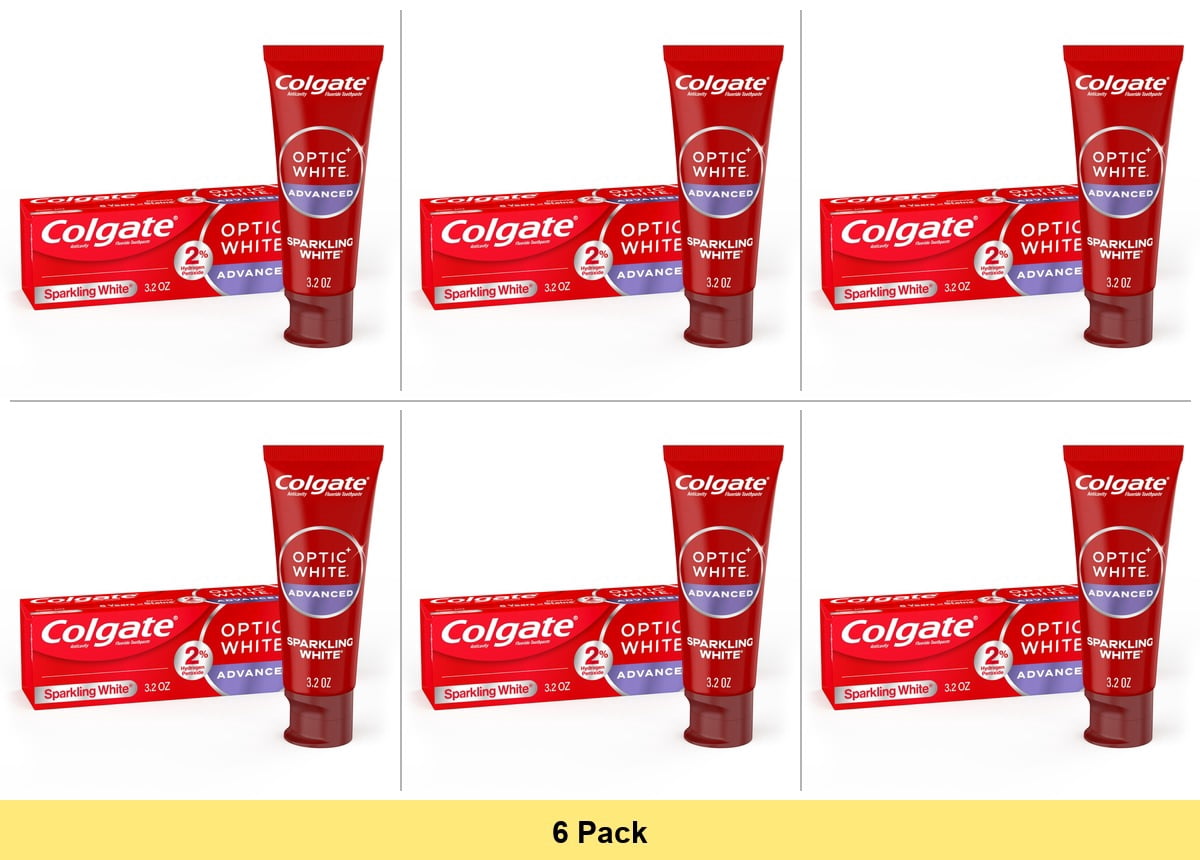 Colgate Optic White Advanced Sparkling White Toothpaste with 2% Hydrogen Peroxide, Mint, 3.2 OZ - 6 Pack