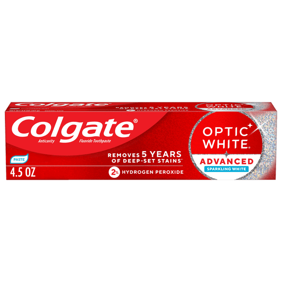 Colgate Optic White Advanced Sparkling White Toothpaste with 2% Hydrogen Peroxide, Mint, 4.5 OZ - 2 Pack