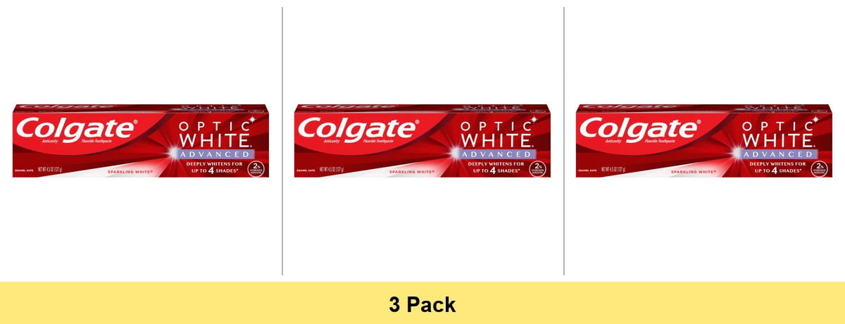 Colgate Optic White Advanced Sparkling White Toothpaste with 2% Hydrogen Peroxide, Mint, 4.5 OZ - 3 Pack