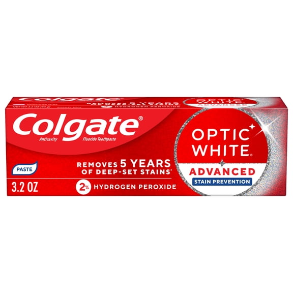 Colgate Optic White Advanced Stain Prevention Toothpaste with 2% Hydrogen Peroxide, Mint, 3.2 OZ