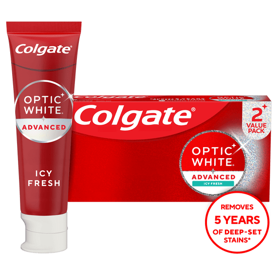 Colgate Optic White Advanced Icy Fresh Toothpaste with 2% Hydrogen Peroxide, Mint, 2 Pack, 4.5 OZ