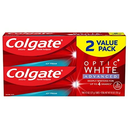 Colgate Optic White Advanced Teeth Whitening Toothpaste With Fluoride, 2% Hydrogen Peroxide, Icy Fresh - 4.5 Ounce (2 Pack)