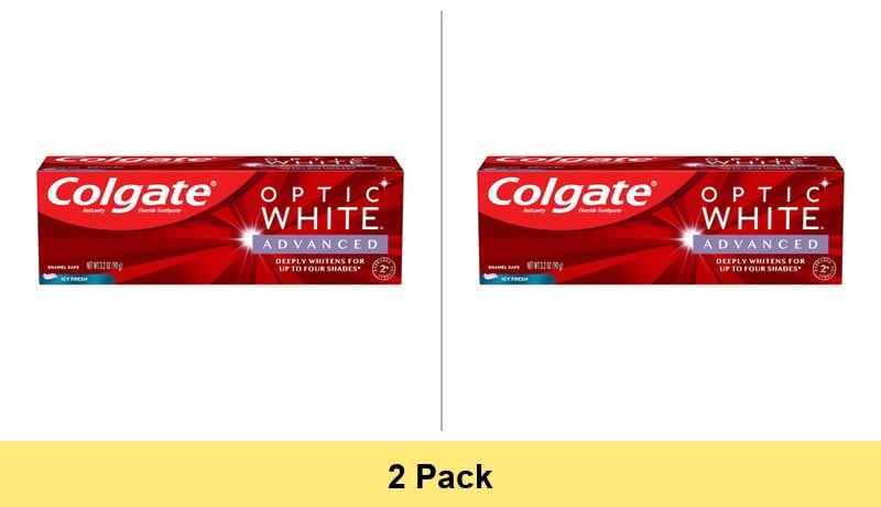 Colgate Optic White Advanced Whitening Toothpaste, Icy Fresh, 3.2 Oz - 2 Pack