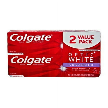 Colgate Optic White Advanced Whitening Toothpaste, Sparkling White, 4.5Oz/2Ea, 3 Pack
