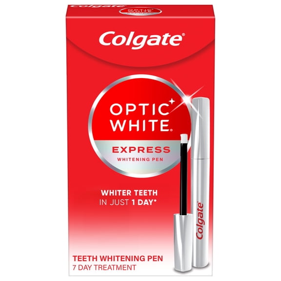 Colgate Optic White Express Teeth Whitening Pen with Hydrogen Peroxide for Whiter Teeth in 1 Day, 0.08 OZ
