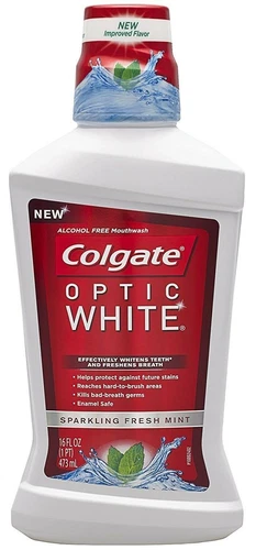 Colgate Optic White Mouthwash Whitens Teeth Sparkling Fresh Mint Flavor 16oz