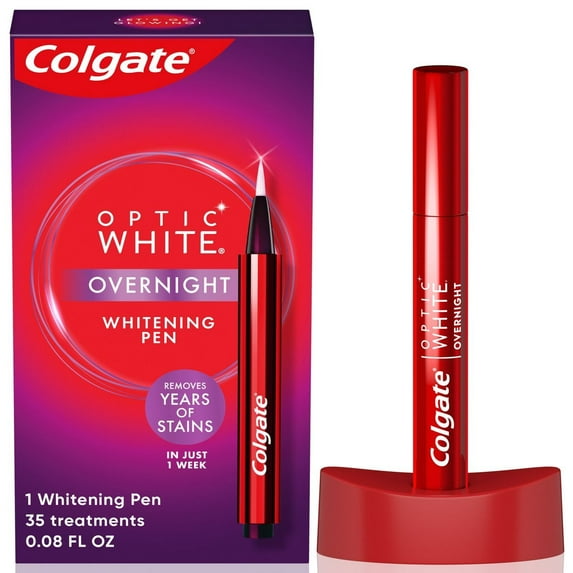 2X - Colgate Optic White Overnight Teeth Whitening Pen, Teeth Stain Remover to Whiten Teeth, 35 Nightly Treatments, Hydrogen Peroxide Gel - 0.08 fl oz
