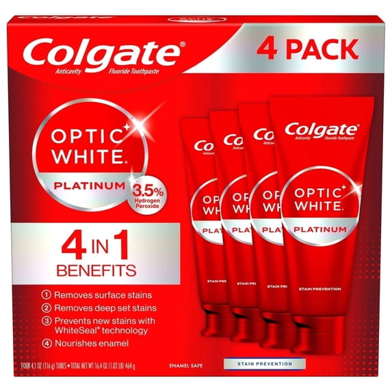 Colgate Optic White Platinum Toothpaste, 4.1 Ounce (Pack of 4)
