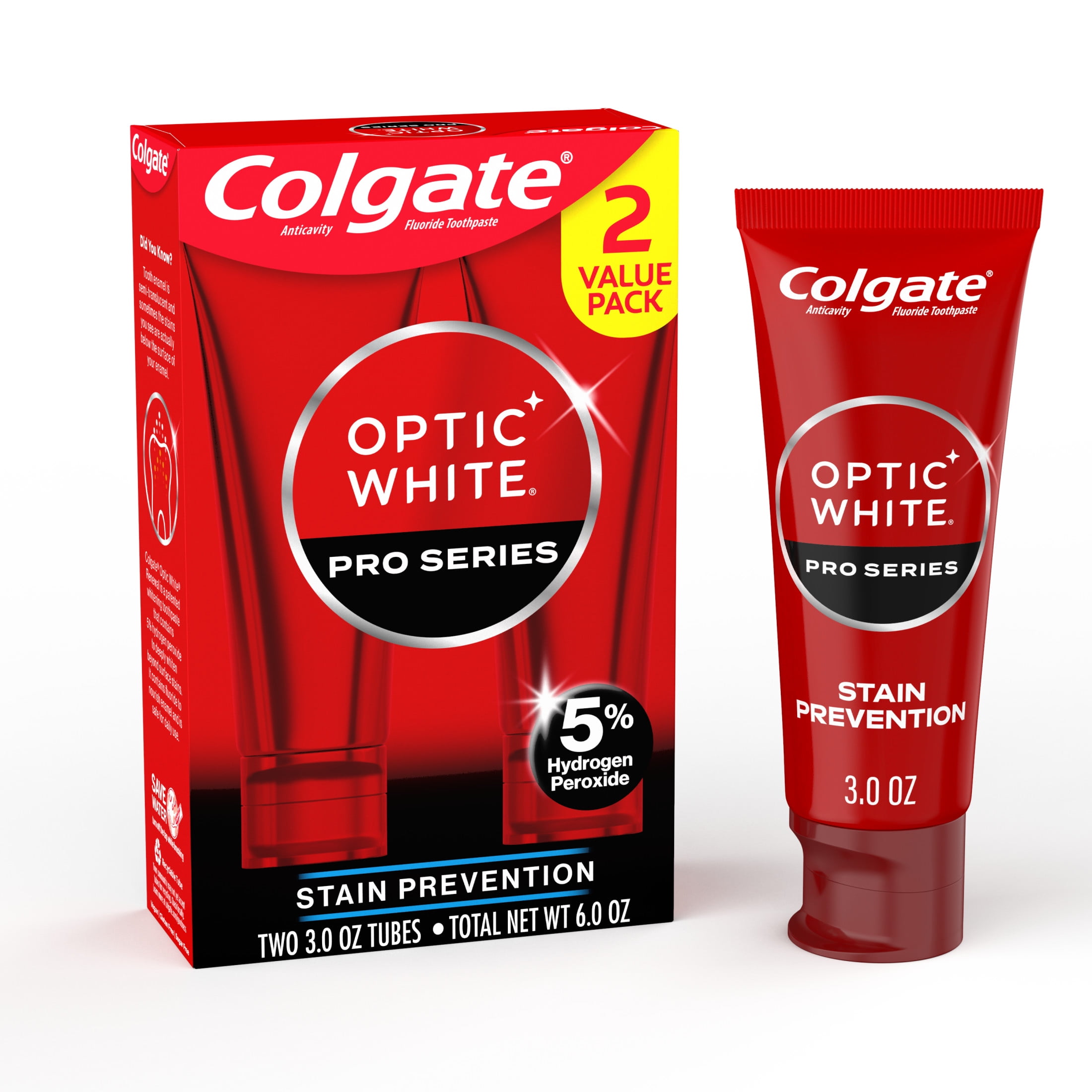 Colgate Optic White Pro Series Stain Prevention Hydrogen Peroxide Whitening Toothpaste, Mint, 3 oz, 2 Pack