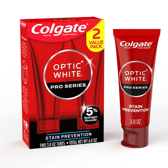 Colgate Optic White Pro Series Stain Prevention Hydrogen Peroxide Whitening Toothpaste, Mint, 3 oz, 2 Pack