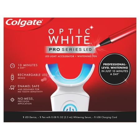 Colgate Optic White Pro Series Teeth Whitening Pen and LED Tray, Rechargeable Professional-Level Whitening Set