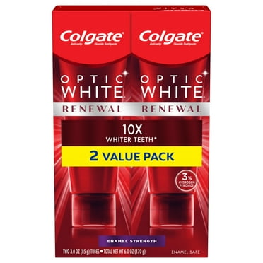 Colgate Optic White Renewal Teeth Whitening Toothpaste, Enamel Strength, 3 Oz, 2 Pack