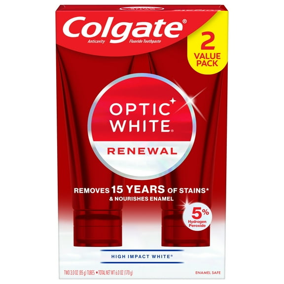 Colgate Optic White Renewal Teeth Whitening Toothpaste, Mint, 3 oz, 2 Pack