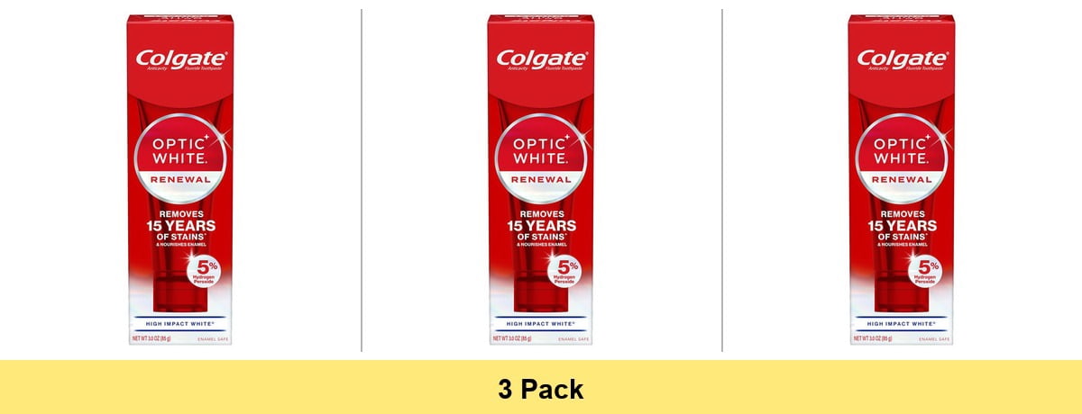 Colgate Optic White Renewal Teeth Whitening Toothpaste, Mint Flavor, 3 oz Tube - 3 Pack