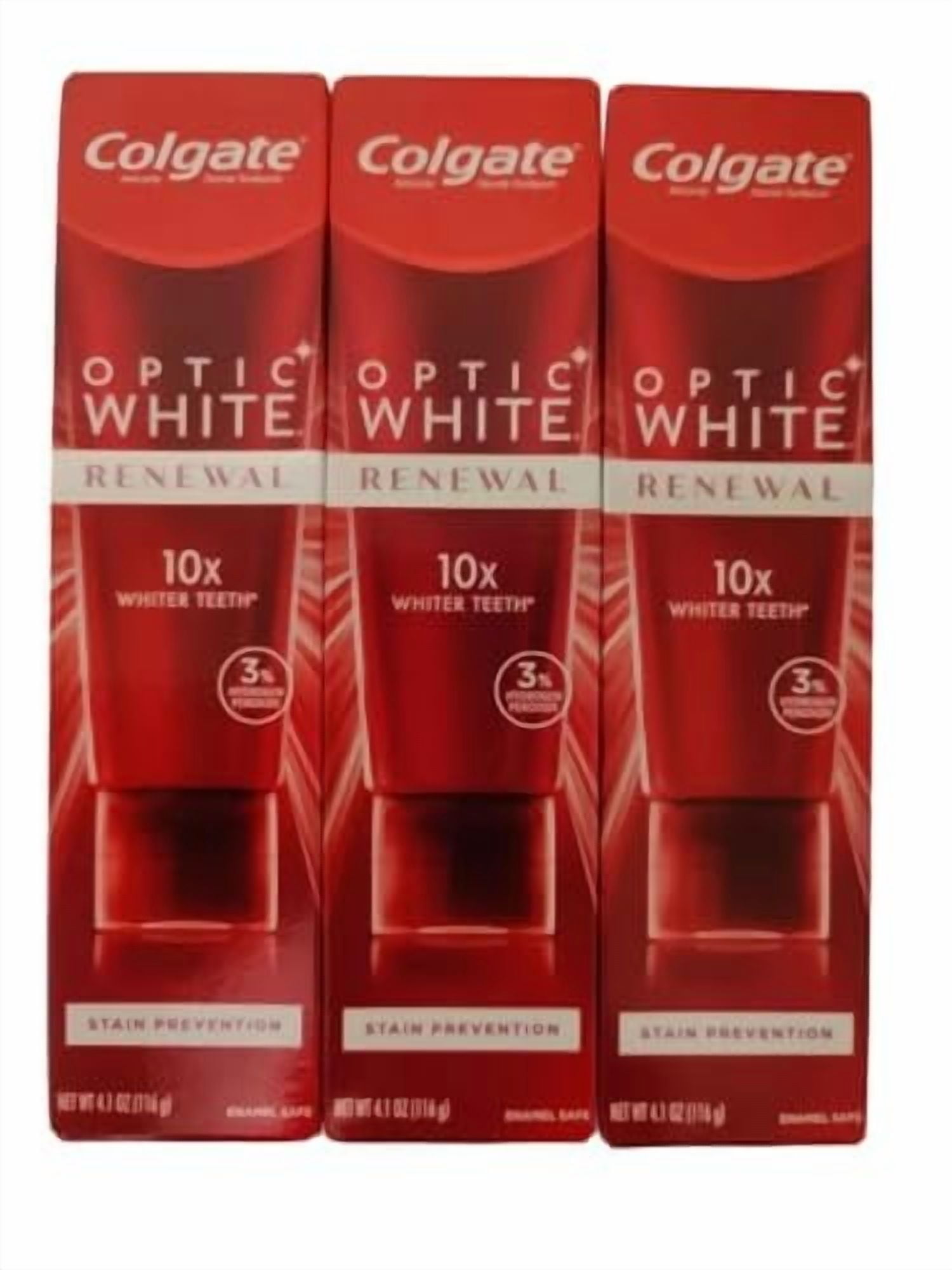 Colgate Optic White Renewal Teeth Whitening Toothpaste, Stain Prevention, 3 Oz Tube, 3 Pack 4.1 Ounce