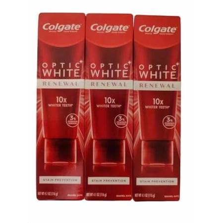 Colgate Optic White Renewal Teeth Whitening Toothpaste, Stain Prevention, 3 Oz Tube, 3 Pack 4.1 Ounce