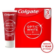 Colgate Optic White Stain Fighter Clean Mint, Teeth Whitening Anticavity Toothpaste, 3 Pack, 3.8 OZ