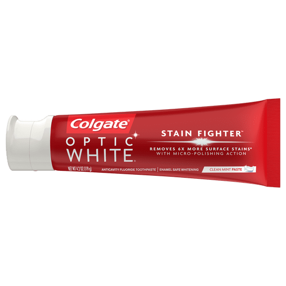 Colgate Optic White Stain Fighter Teeth Whitening Toothpaste, Clean Mint Paste - 4.2oz 2 Pack