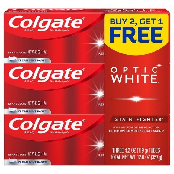 Colgate Optic White Stain Fighter, Clean Mint Toothpaste, 4.2oz, 3 Pack