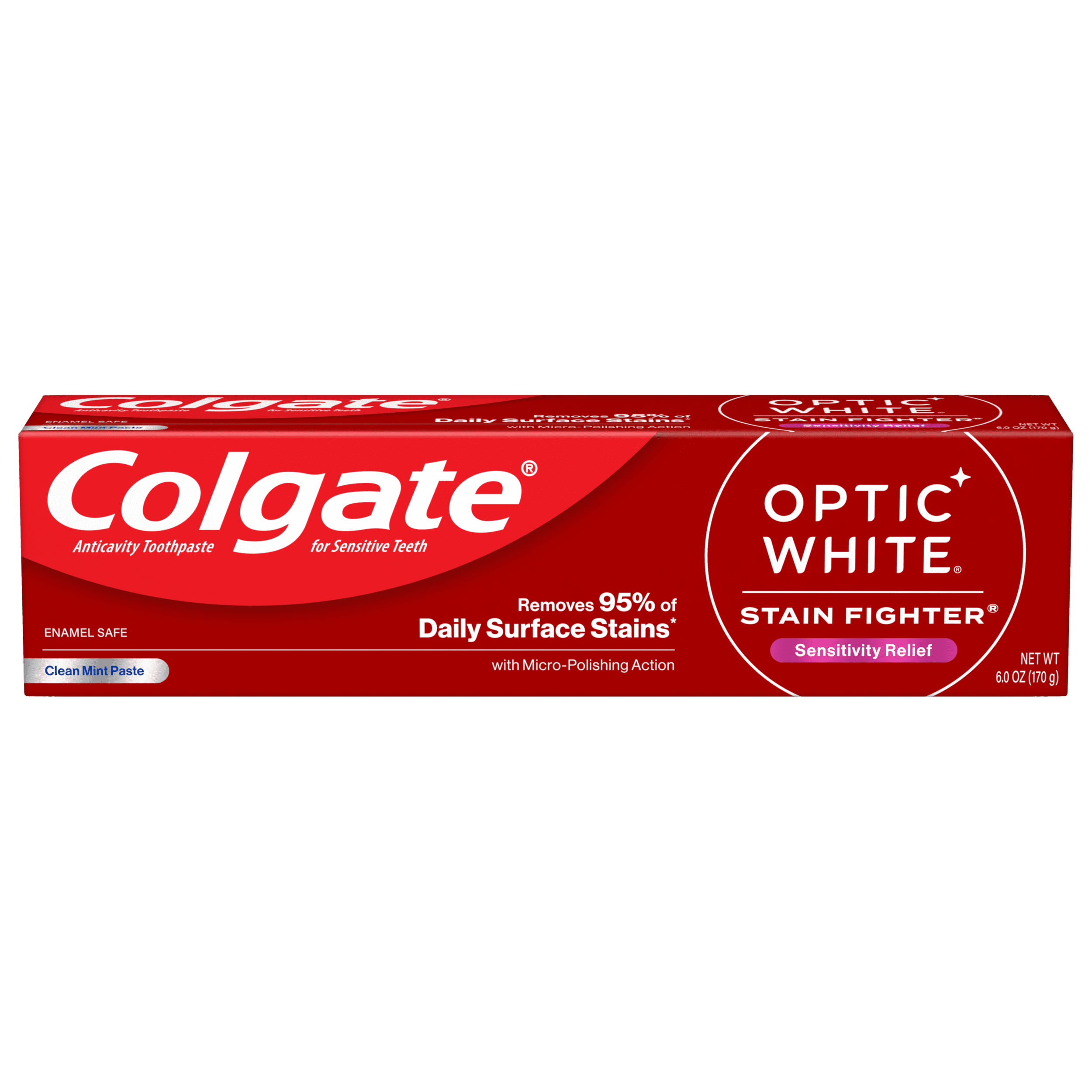 Colgate Optic White Stain Fighter Sensitivity Relief Whitening Toothpaste, Clean Mint, 6 oz Tube