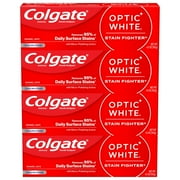Colgate Optic White Stain Fighter Teeth Whitening Toothpaste, Anticavity Fluoride Toothpaste for Whitening Teeth, Helps Remove Daily Surface Stains, Clean Mint Paste, 4 Pack, 4.2 oz