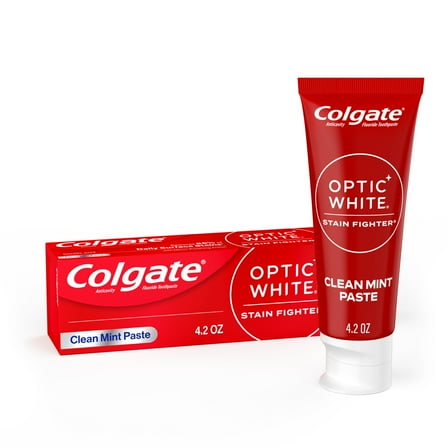Colgate Optic White Stain Fighter Teeth Whitening Toothpaste, Clean Mint, 4.2 oz Tube