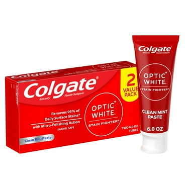 Colgate Optic White Stain Fighter Teeth Whitening Toothpaste Pack, Clean Mint, 6 oz, 2 Pack