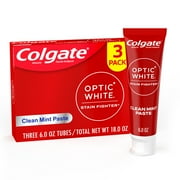 Colgate Optic White Stain Fighter Teeth Whitening Toothpaste Pack, Clean Mint, 6 oz, 3 Pack