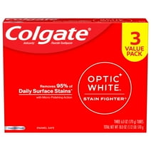 Colgate Optic White Stain Fighter Teeth Whitening Toothpaste Pack, Clean Mint Paste, 3 Pack, 6.0 oz
