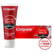 Colgate Optic White with Charcoal Teeth Whitening Toothpaste, Anticavity Toothpaste with Fluoride, Cool Mint Flavor, 3.8 oz