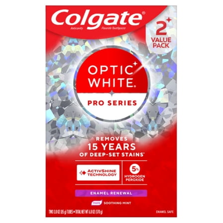 Colgate Optic White Pro Series Enamel Renewal Toothpaste with Teeth Whitening, Mint, 2 Pack, 3.0 OZ