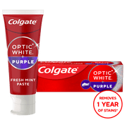 Colgate Optic White Purple Teeth Whitening Toothpaste with Fluoride, Fresh Mint Flavor, 3.8 oz