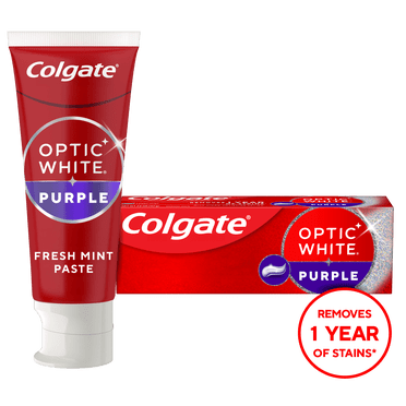 Colgate Optic White Purple Teeth Whitening Toothpaste with Fluoride, Fresh Mint Flavor, 3.8 oz