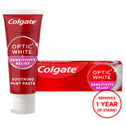 Colgate Optic White Sensitivity Relief Teeth Whitening Toothpaste, with Fluoride, Mint, 3.8 oz