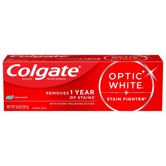 Colgate Optic White Toothpaste, Stain Fighter Teeth Whitening, Fresh Mint 3.8 oz