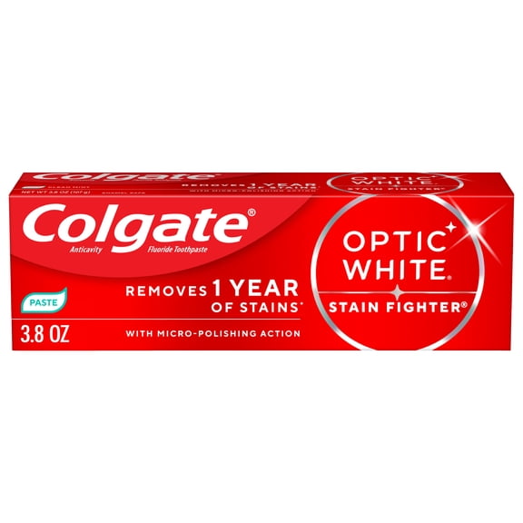 Colgate Optic White Stain Fighter Clean Mint Paste Teeth Whitening Anticavity Toothpaste, 3.8 OZ