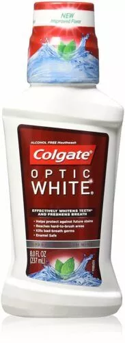 Colgate Optic White Whitening Mouthwash Icy Fresh Mint Flavor Alcohol Free 8 oz