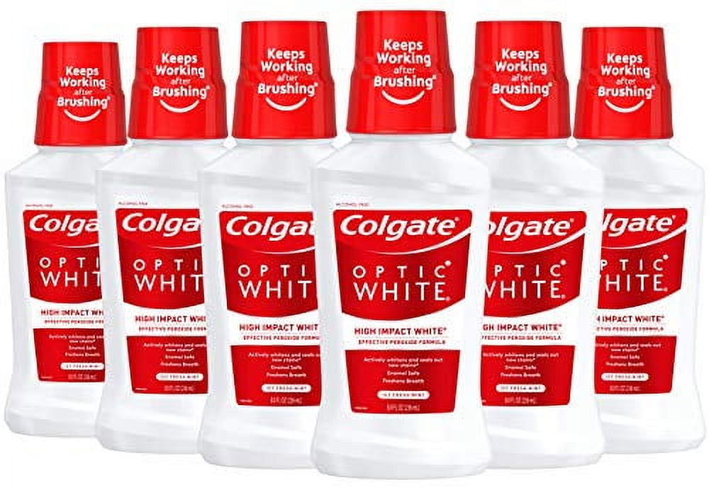 Colgate Optic White Whitening Mouthwash, Icy Mint , 8 Fl Oz (Pack of 6)