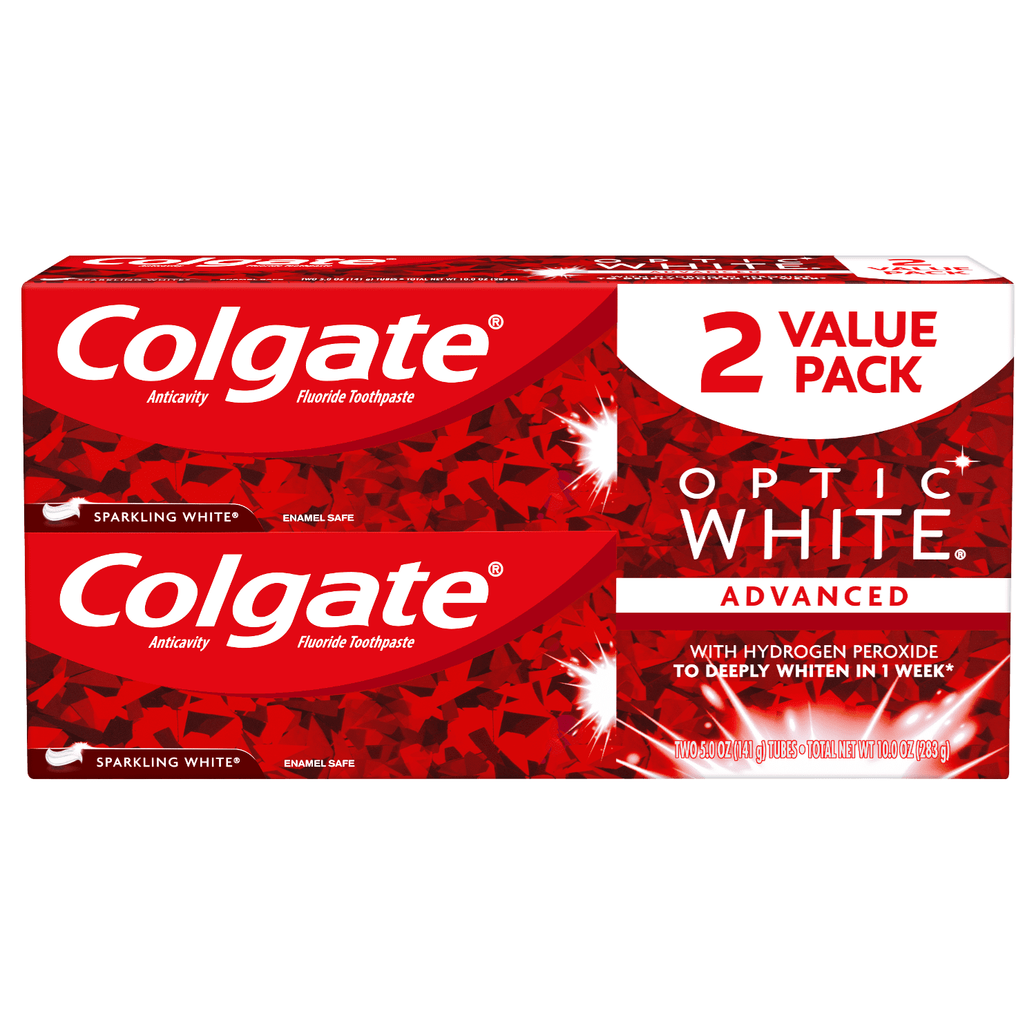 Colgate Optic White Whitening Toothpaste, Sparkling White - 5 ounce (2 pack)