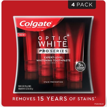 Colgate Optic White Whitening Toothpaste, Stain Prevention, 3.3 Ounce (4 Pack)