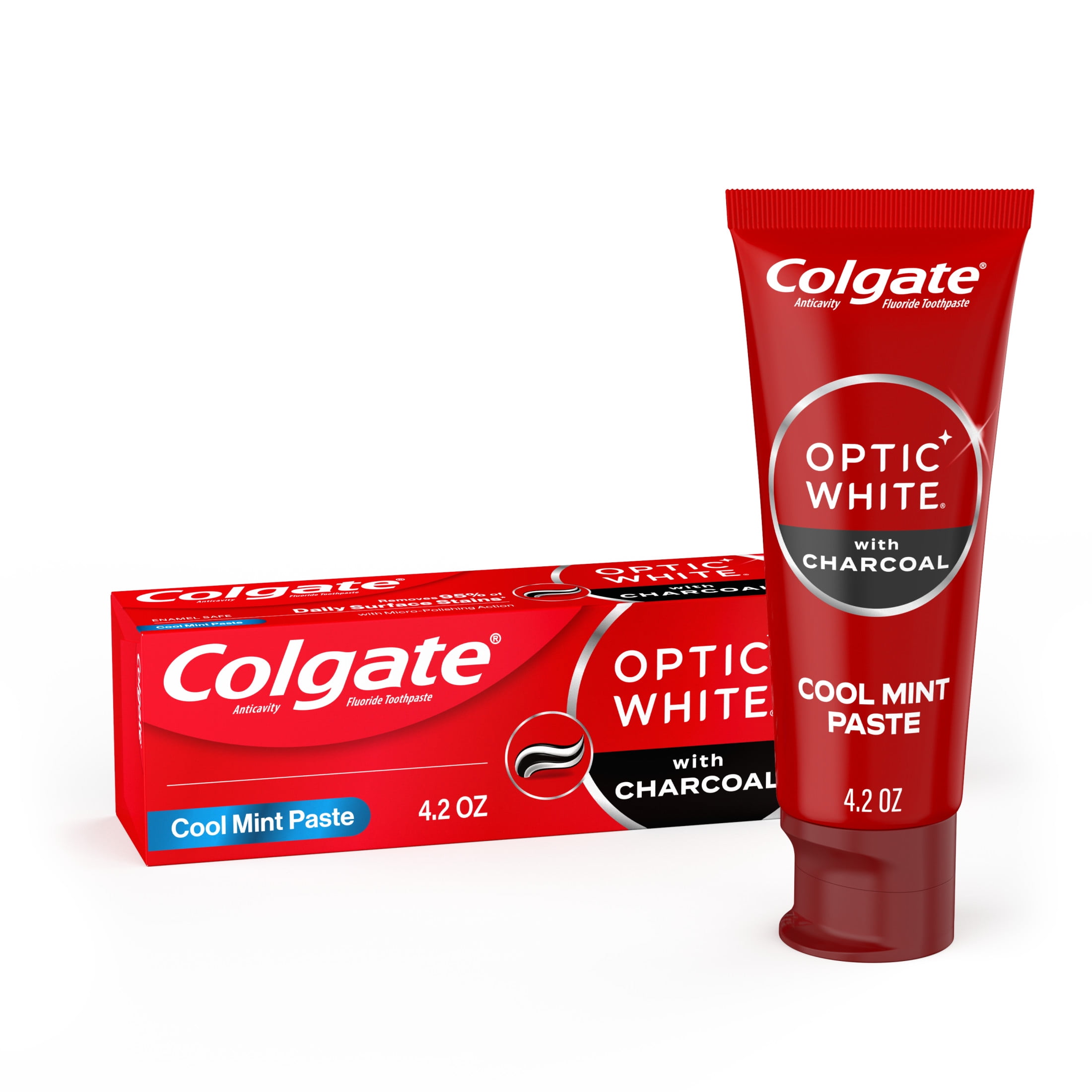 Colgate Optic White Whitening Toothpaste with Charcoal, Cool Mint Paste, 4.2 oz