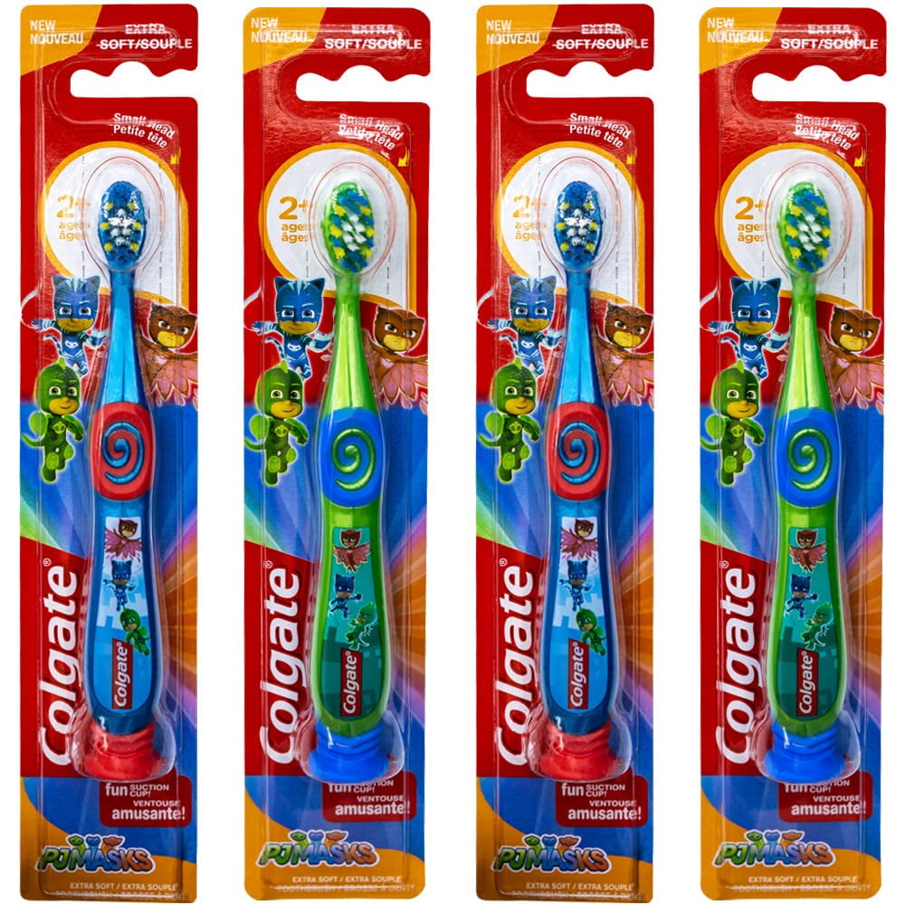 Colgate PJ Masks Toothbrush for Toddlers & Little Children with Suction Cup, Kids 2-5 Years Old, Extra - Pack of 4