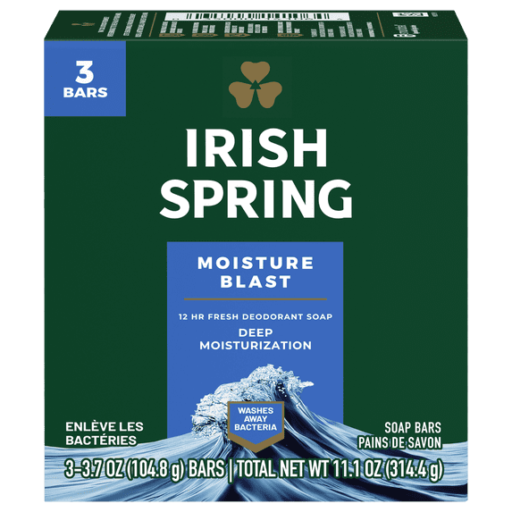 Colgate Palmolive Irish Spring Moisture Blast Deodorant Bar Soap, 3 Ea, 3.7 oz Ea, 11.10 oz