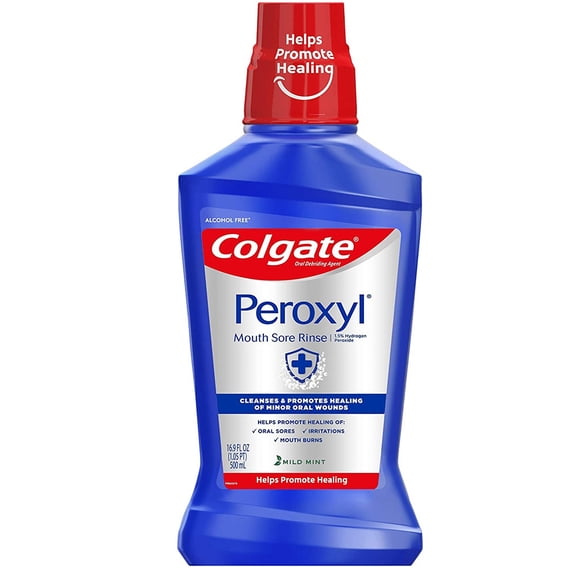 Colgate Peroxyl Alcohol Free Mouthwash and Mouth Sore Rinse, Mild Mint, 16.9 fl oz