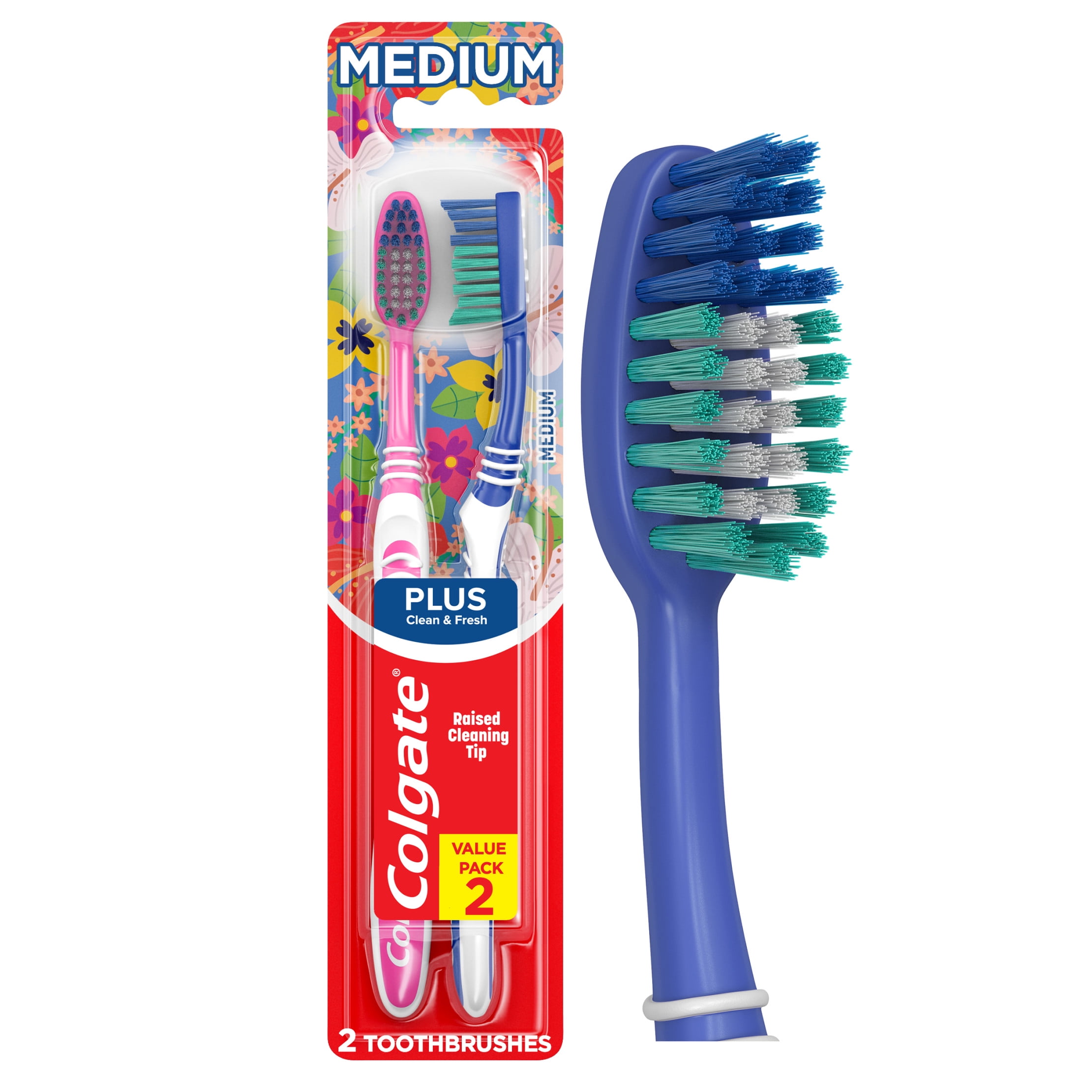 Colgate Plus Full Head Adult Manual Toothbrush, Medium, 2 Pack