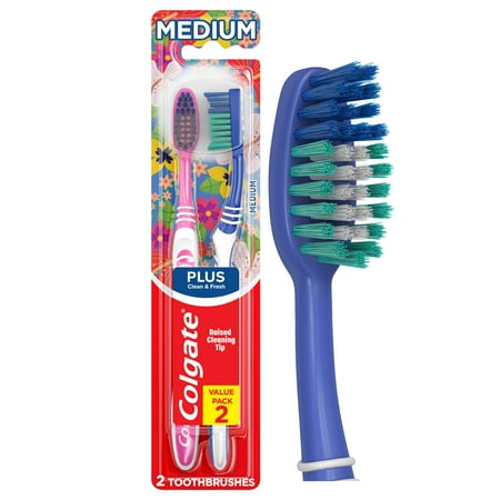 Colgate Plus Full Head Adult Manual Toothbrush, Medium, 2 Pack