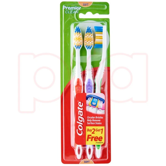 Colgate Premier Clean Soft Toothbrush Manual Brush Value Pack 3 Count