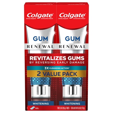 Colgate Renewal Gum Protection Whitening Toothpaste Gel, Mint, 2 Pack, 3 OZ Tubes